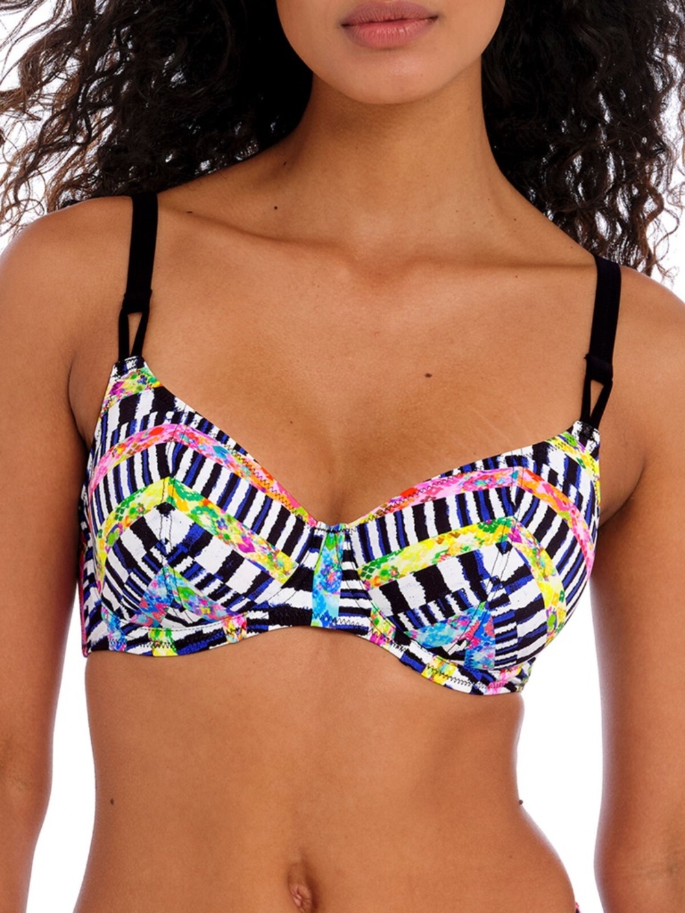 NEW Freya Electro Rave Plunge Underwire Bikini Swim Top 204202 Retro 90s Multi